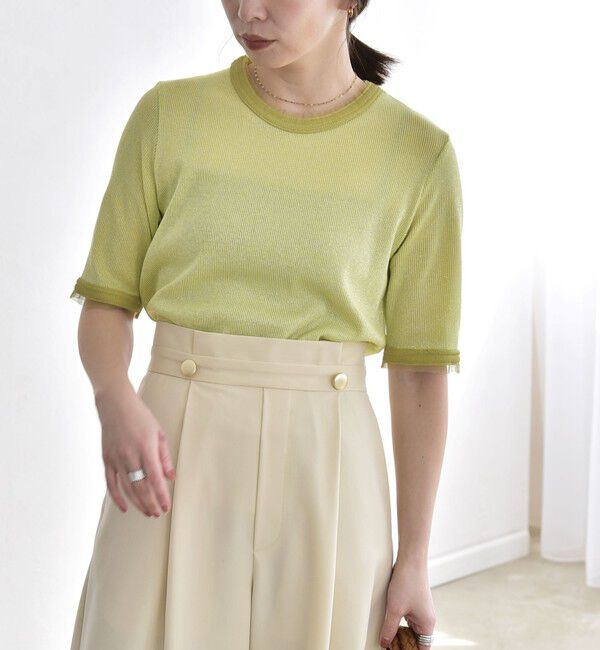 quaranciel「quaranciel:〈手洗い可能〉ラメ チュール リブ コンパクト TEE」|Tシャツ・カットソー|