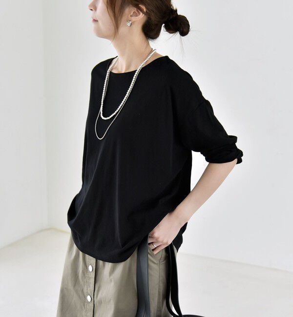 quaranciel「quaranciel:〈手洗い可能〉シアー コットン ボートネック ルーズ ロンTEE」|Tシャツ・カットソー|