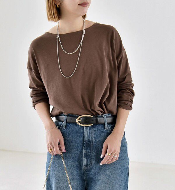 quaranciel「quaranciel:〈手洗い可能〉シアー コットン ボートネック ルーズ ロンTEE」|Tシャツ・カットソー|