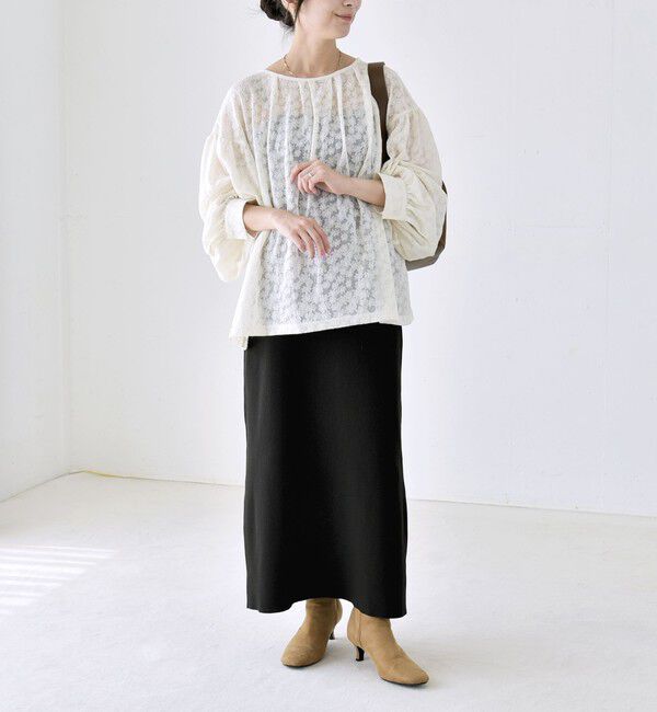quaranciel「quaranciel:〈洗濯機可能〉シアー フラワー ジャカード ボリューム プルオーバー」|Tシャツ・カットソー|