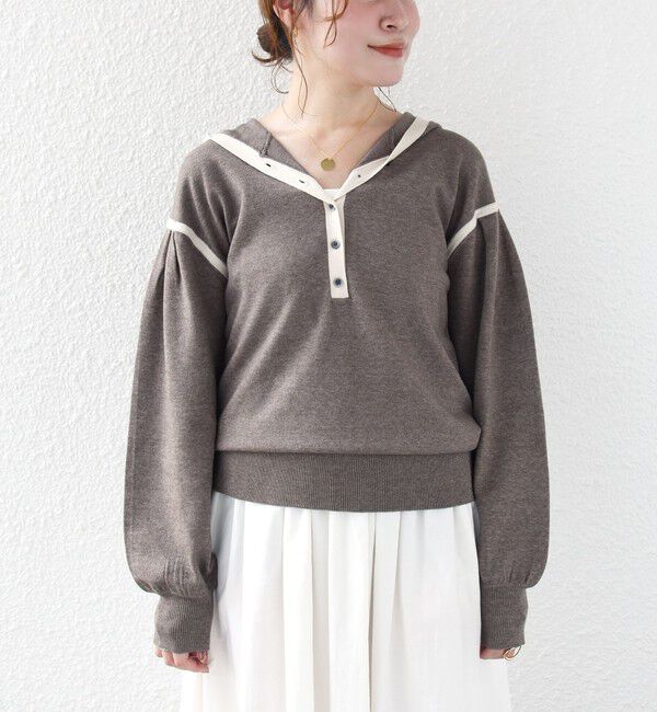 SHIPS for women「【WEB限定】〈手洗い可能〉トリム ヘンリーネック フード ニット パーカ」|ニット・セーター|
