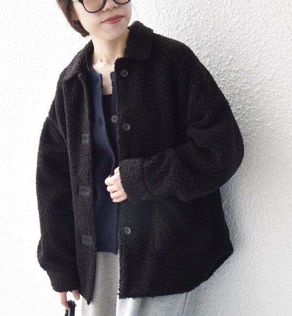 SHIPS any「〈洗濯機可能〉ボア フリース シャツ ジャケット」|その他|ブラック