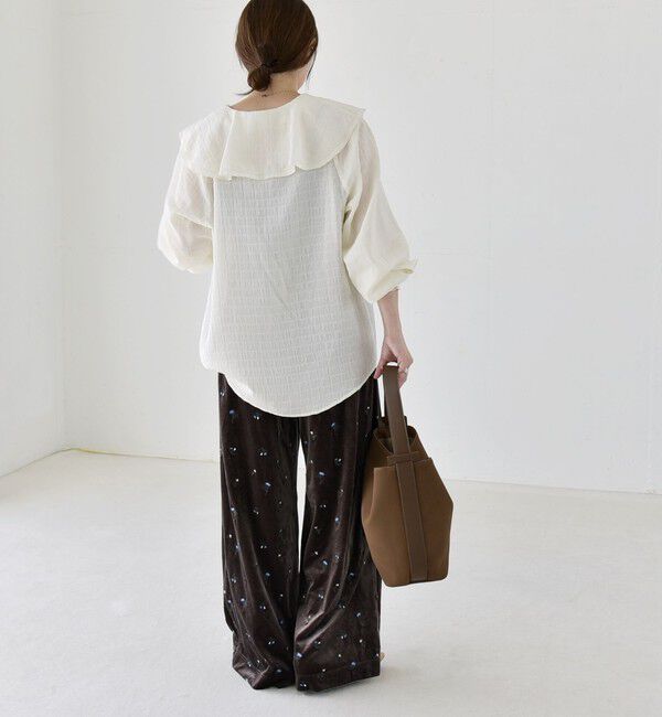quaranciel「〈洗濯機可能〉フラワー 刺繍 ポリエステル ベロア ワイド パンツ」|その他|