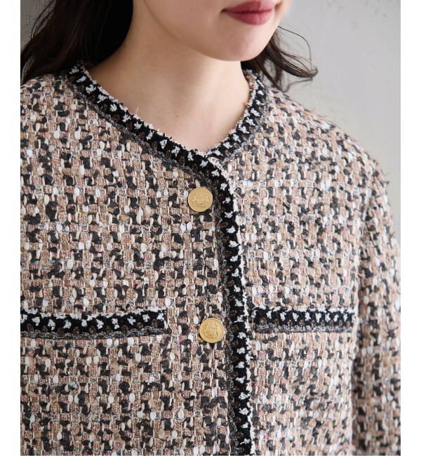 IENA「《IENA 35TH》THE TWEED JACKET with LINTON」|ノーカラージャケット|