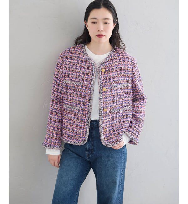 IENA「《IENA 35TH》THE TWEED JACKET with LINTON」|ノーカラージャケット|