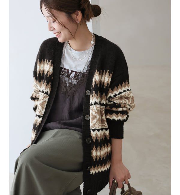JOURNAL STANDARD「《予約》HERITAGE ジャガードVネックカーディガン」|カーディガン|ブラック