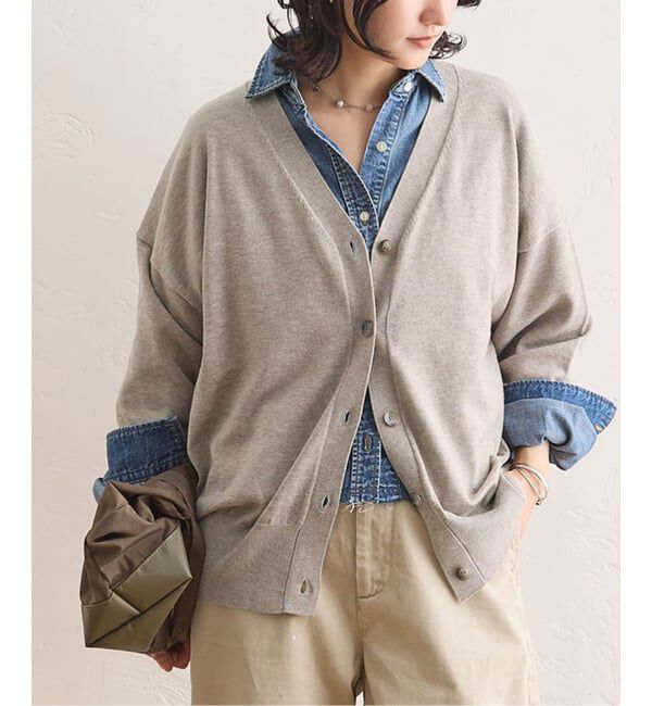 JOURNAL STANDARD「WASHABLE COMF Vネックカーディガン」|カーディガン|ベージュ