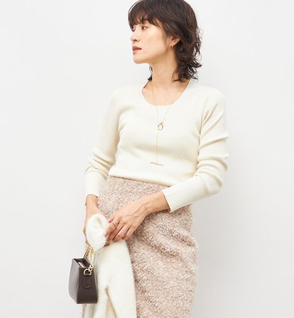 NOLLEY'S sophi「《アンサンブル対応》《手洗い可能》カシミヤ混リブUネックプルオーバー」|ニット・セーター|