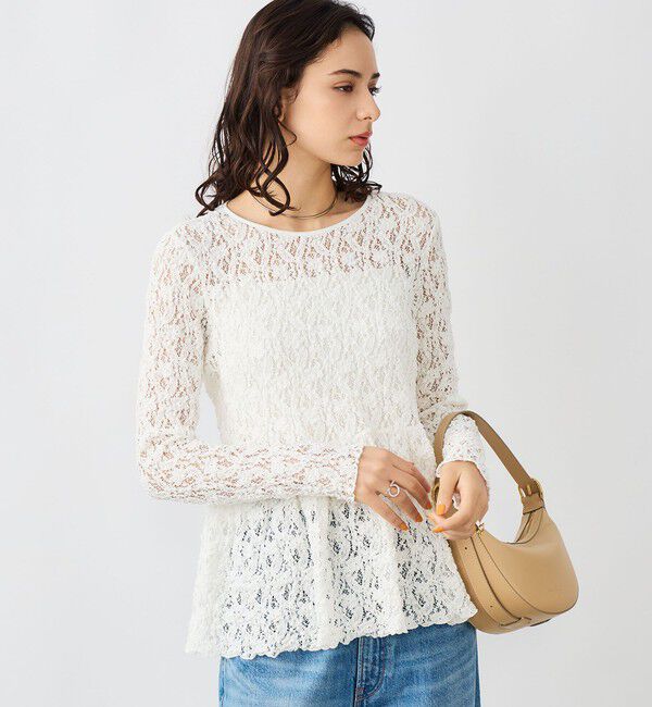 NOLLEY'S sophi「《セットアップ対応》ウォッシャブルストレッチレースペプラムプルオーバー」|シャツ・ブラウス|