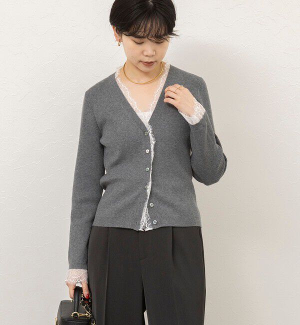 NOLLEY'S sophi「【新色追加】《手洗い可能》レース付きリブVネックカーディガン」|カーディガン|