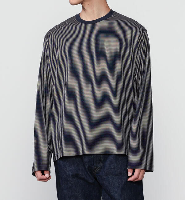 handvaerk「handvaerk | 60/2 コットン クルーネック長袖Tシャツ STRIPE MEN」|Tシャツ・カットソー|NAVY系1