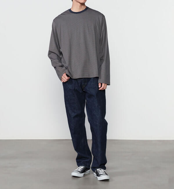 handvaerk「handvaerk | 60/2 コットン クルーネック長袖Tシャツ STRIPE MEN」|Tシャツ・カットソー|