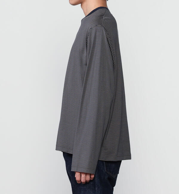 handvaerk「handvaerk | 60/2 コットン クルーネック長袖Tシャツ STRIPE MEN」|Tシャツ・カットソー|