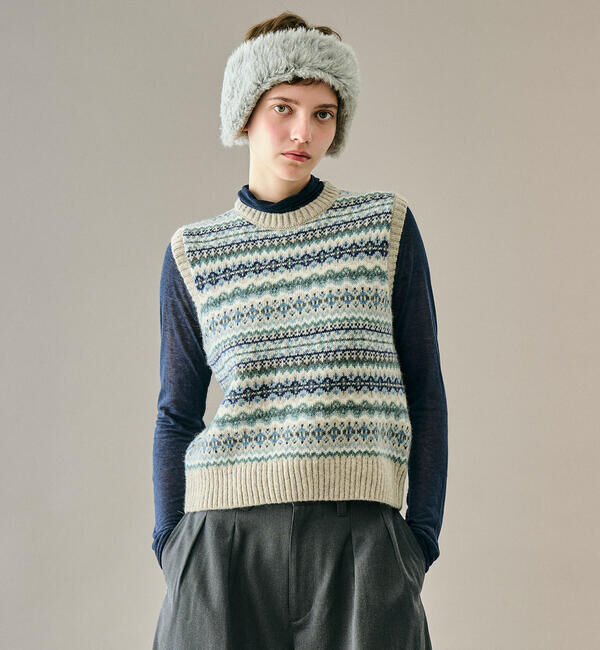Morris & Sons「MORRIS & SONS | フェアアイル クルーネックベスト WOMEN」|ベスト・ジレ|BLUE系1