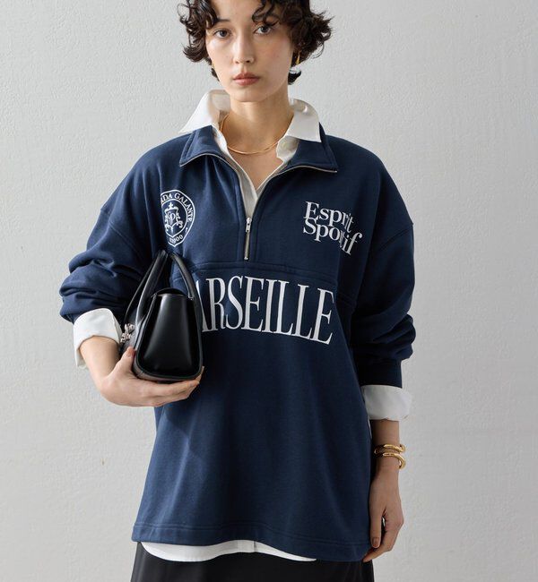  「プリントハーフジップスウェット」|Tシャツ・カットソー|ネイビー