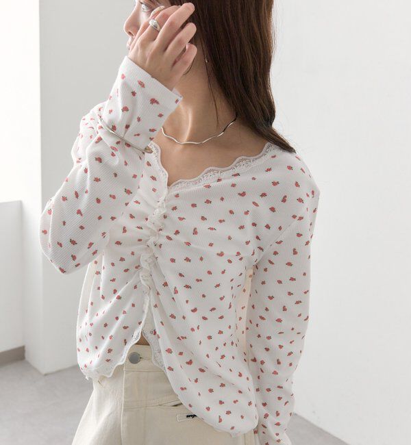  「ギャザーレースリブカーディガン」|Tシャツ・カットソー|