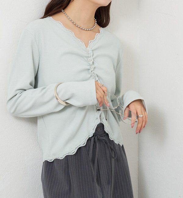  「ギャザーレースリブカーディガン」|Tシャツ・カットソー|