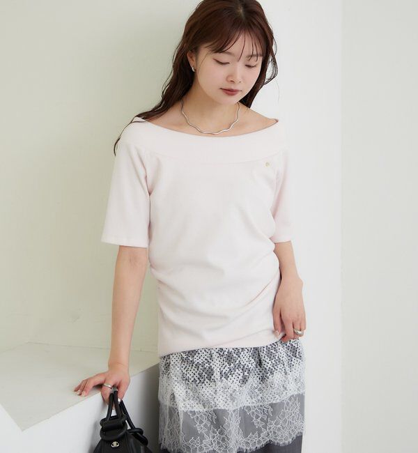  「プレート付きワイドネックT」|Tシャツ・カットソー|