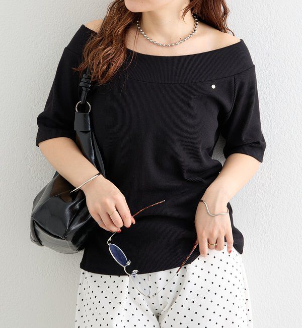  「プレート付きワイドネックT」|Tシャツ・カットソー|