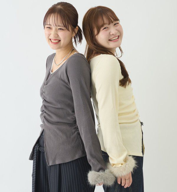  「【＠__misa__03 &times; ＠__3yuuファーカフスフロントギャザーTOPS」|Tシャツ・カットソー|