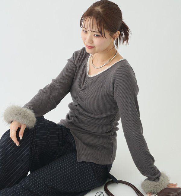  「【＠__misa__03 &times; ＠__3yuuファーカフスフロントギャザーTOPS」|Tシャツ・カットソー|