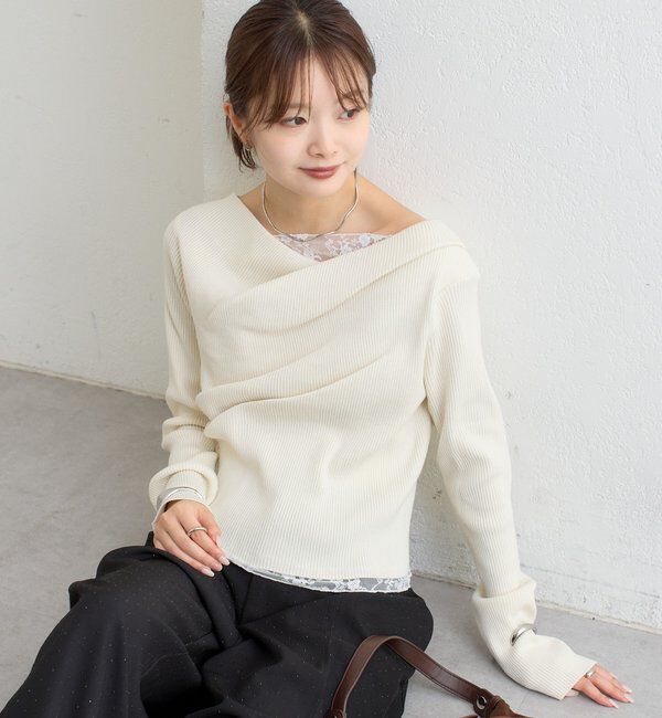  「【WEB限定】26AWレースドッキングオフショルリブニット」|パーカー|