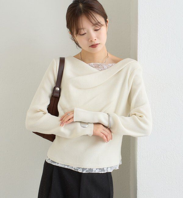  「【WEB限定】26AWレースドッキングオフショルリブニット」|パーカー|