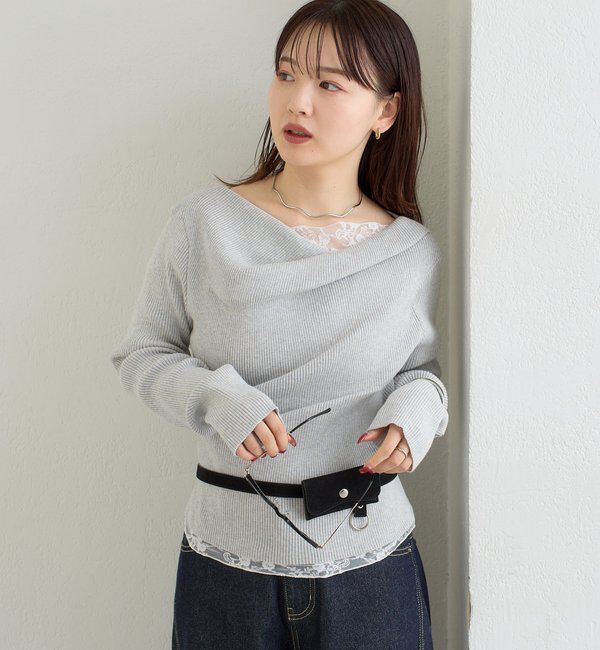  「【WEB限定】26AWレースドッキングオフショルリブニット」|パーカー|