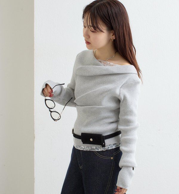  「【WEB限定】26AWレースドッキングオフショルリブニット」|パーカー|