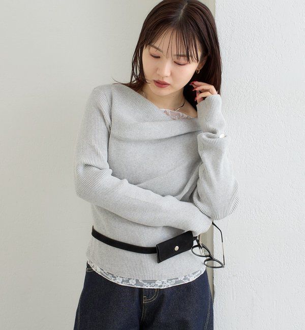 「【WEB限定】26AWレースドッキングオフショルリブニット」|パーカー|