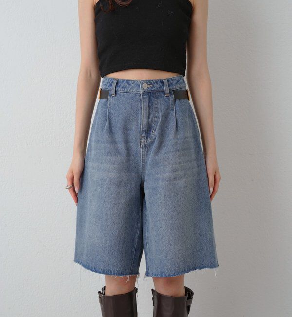  「バックルベルトハーフデニムパンツ」|デニム|