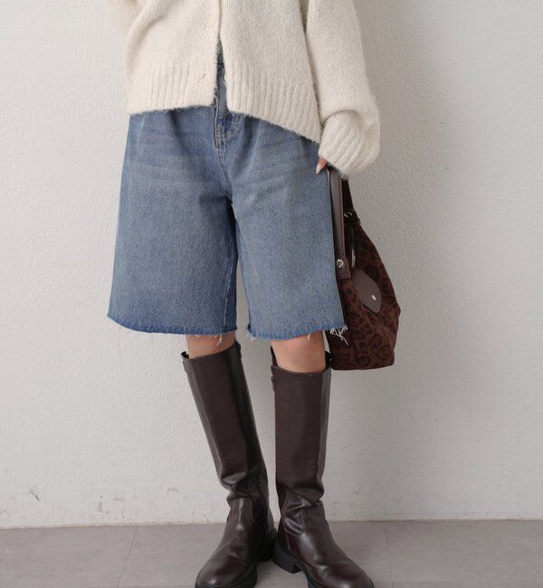  「バックルベルトハーフデニムパンツ」|デニム|