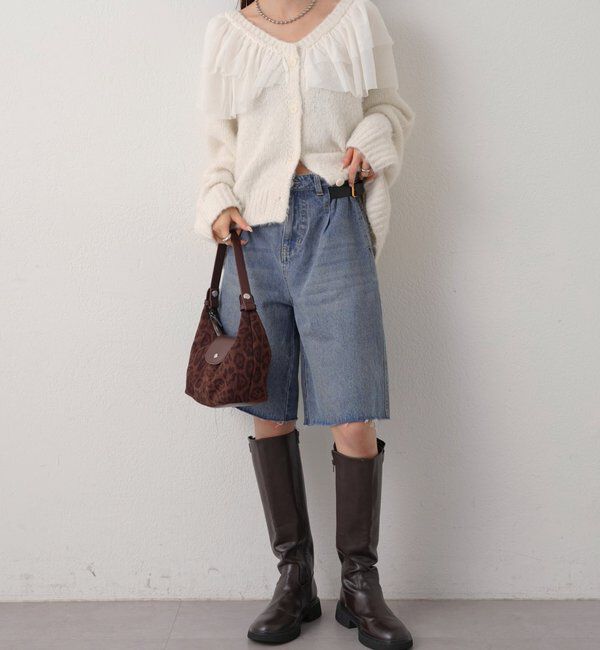  「バックルベルトハーフデニムパンツ」|デニム|