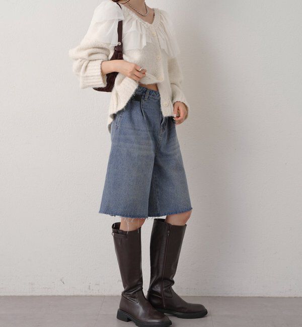  「バックルベルトハーフデニムパンツ」|デニム|