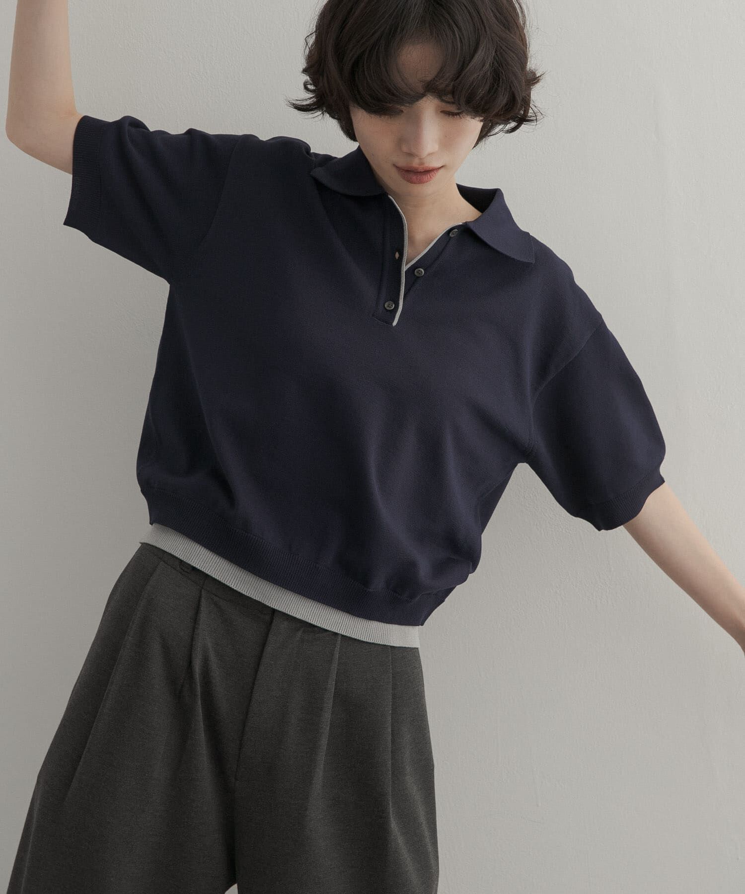 URBAN RESEARCH DOORS「『一部WEB限定カラー』配色ニットポロシャツ」|ポロシャツ|ネイビー