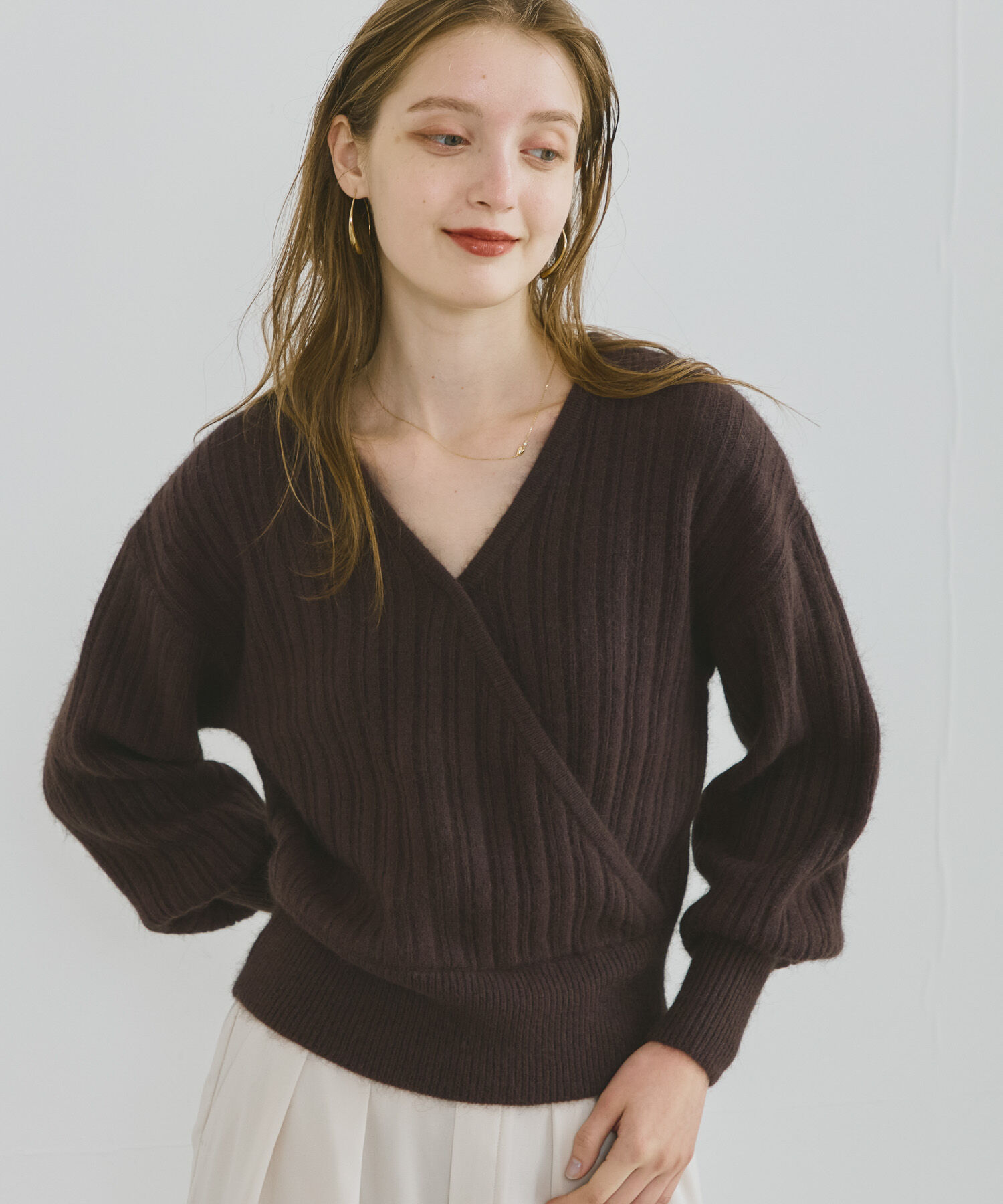 URBAN RESEARCH ROSSO「『一部WEB限定カラー』ランダムリブカシュクールニット」|ニット・セーター|ブラウン