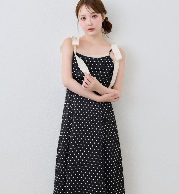 one after another NICE CLAUP「【WEB限定】マイナス5kg見え/肩リボンドレープロングワンピース」|ワンピース|