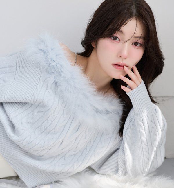 one after another NICE CLAUP「肩ビジューファーオフショルニット」|ニット・セーター|