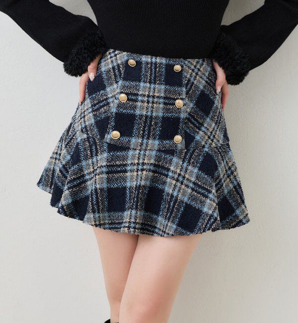 one after another NICE CLAUP「【SMサイズ展開】ダブルボタンミニスカート/バックレースアップ」|スカート|グレー