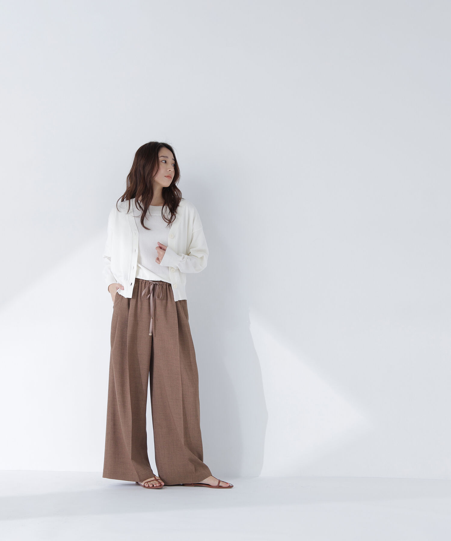  「麻調ワイドパンツ」|その他|ブラウン
