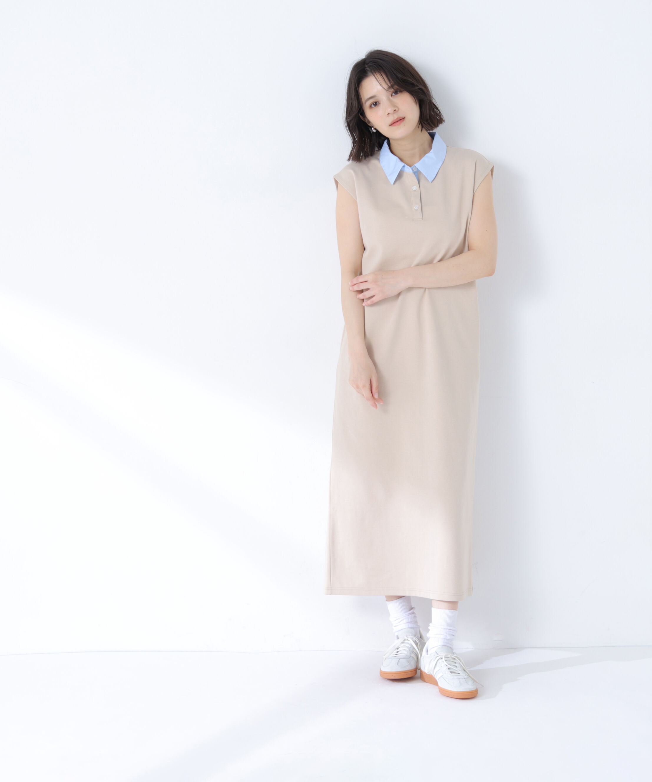  「シャツカラーカットソーワンピース」|ワンピース|