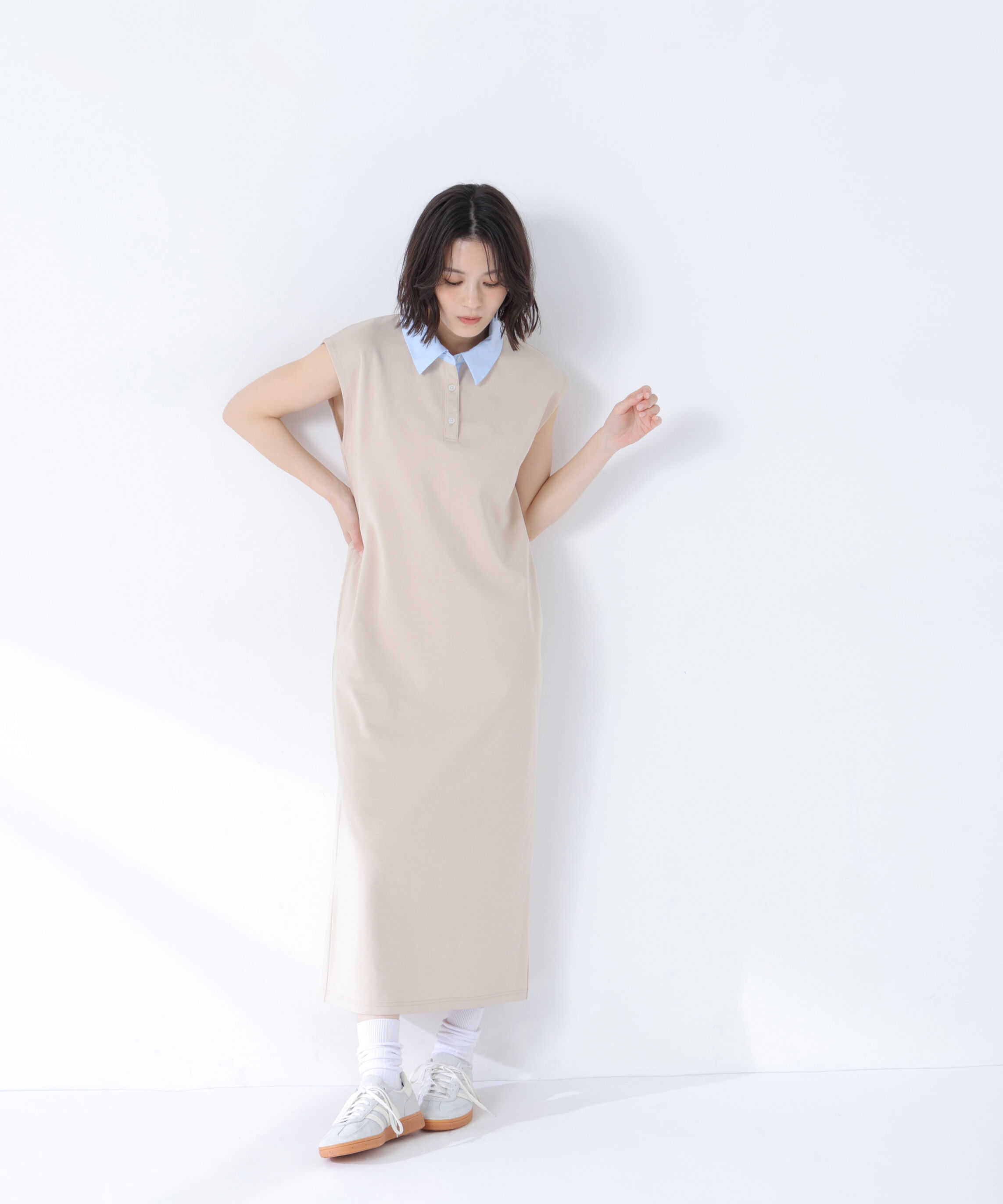  「シャツカラーカットソーワンピース」|ワンピース|