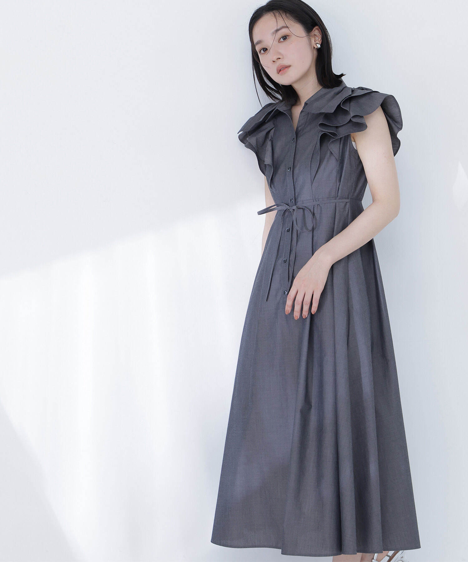  「リボンラッフルシャツワンピース」|ワンピース|