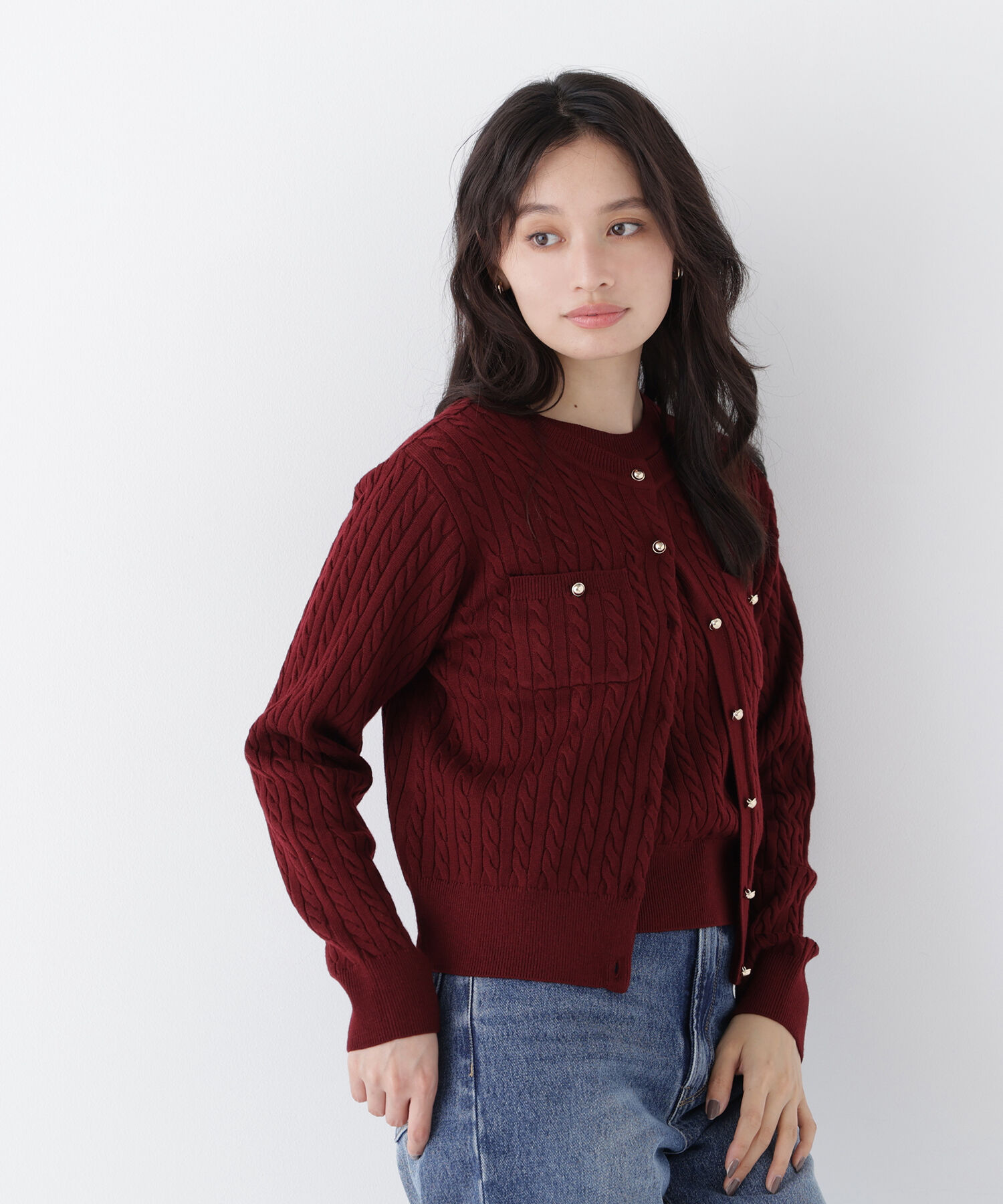  「＜一部店舗・mix.tokyo 限定カラー：レッド＞ミニケーブルアンサンブル 26AW」|ニット・セーター|バーガンディ1