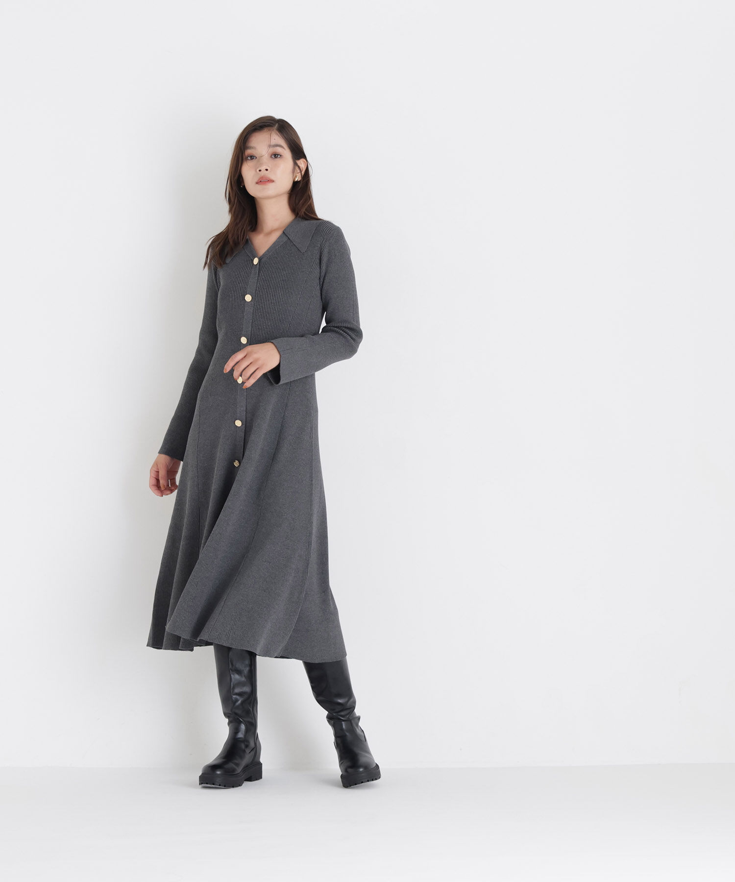  「スキッパーニットワンピース」|ワンピース|