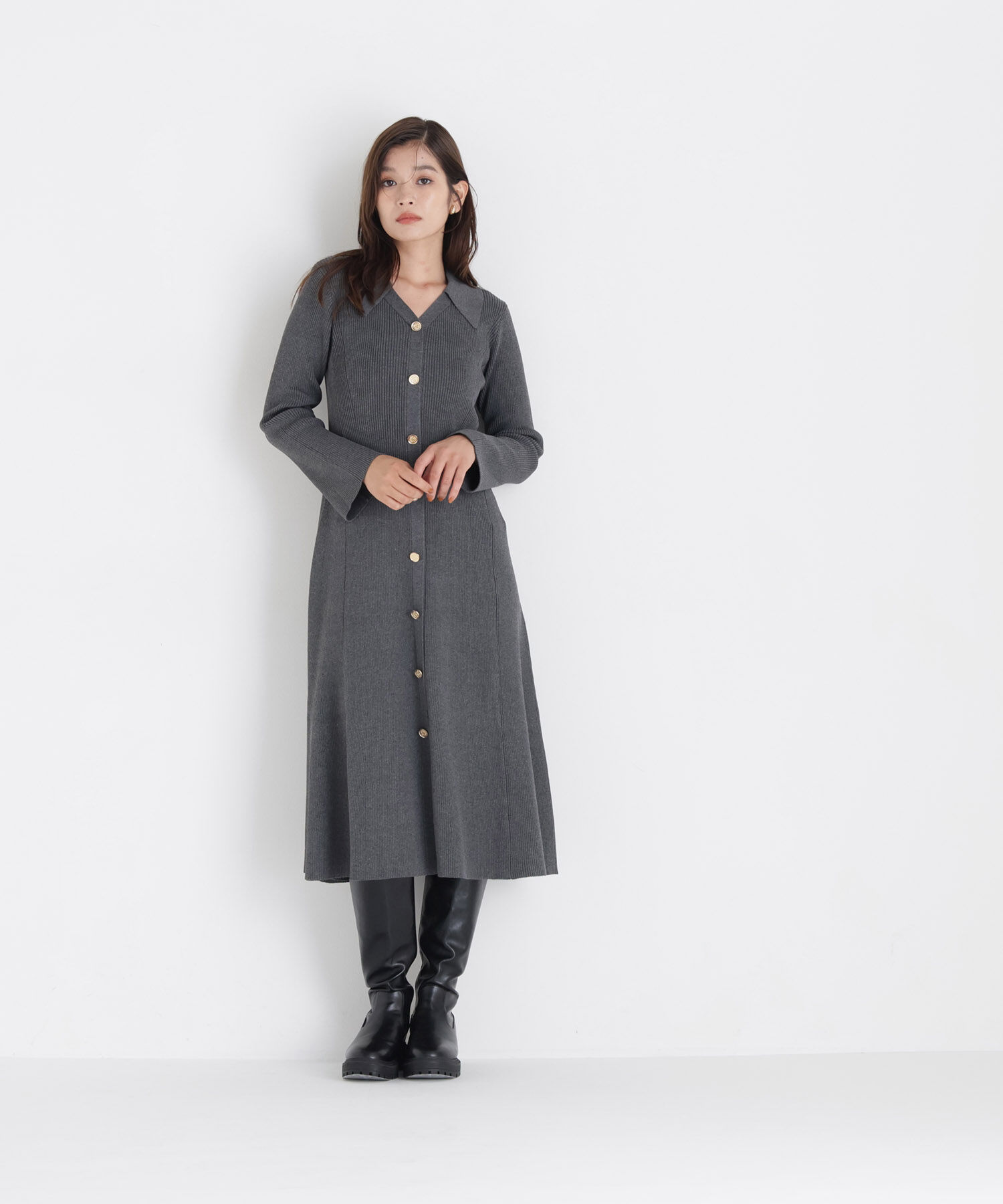  「スキッパーニットワンピース」|ワンピース|