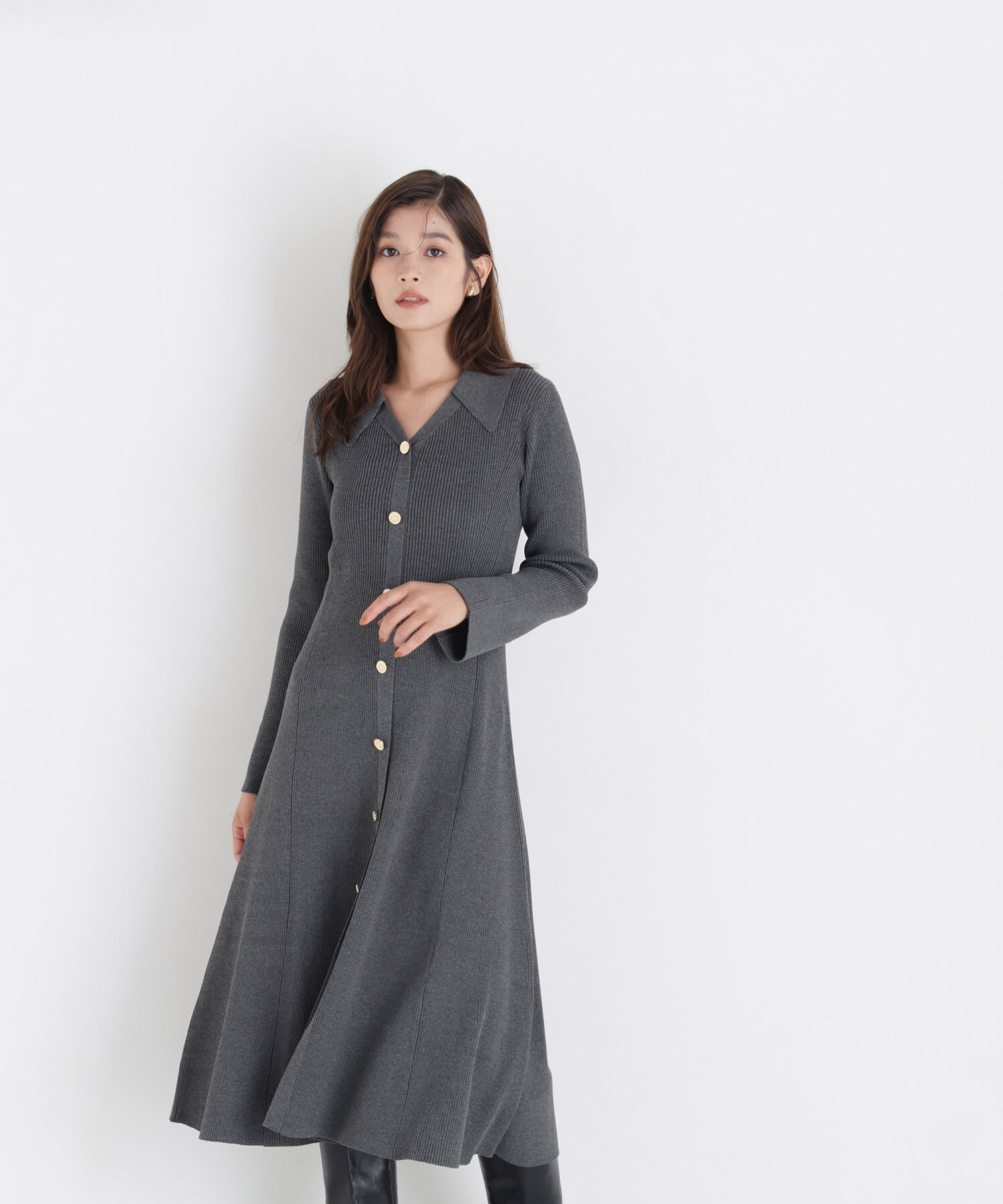  「スキッパーニットワンピース」|ワンピース|