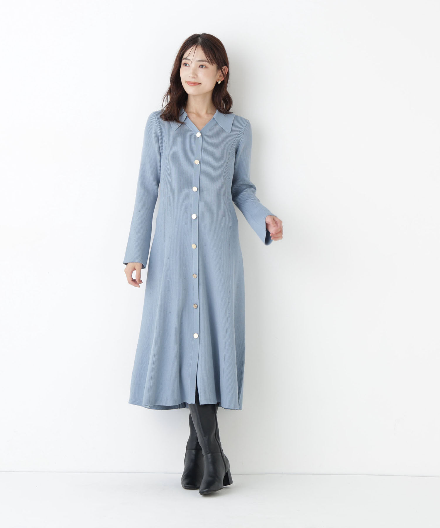  「スキッパーニットワンピース」|ワンピース|