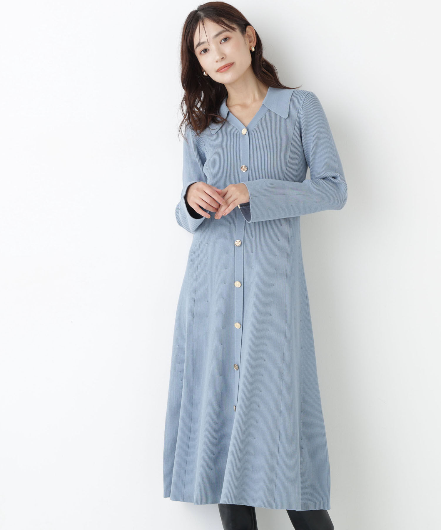  「スキッパーニットワンピース」|ワンピース|
