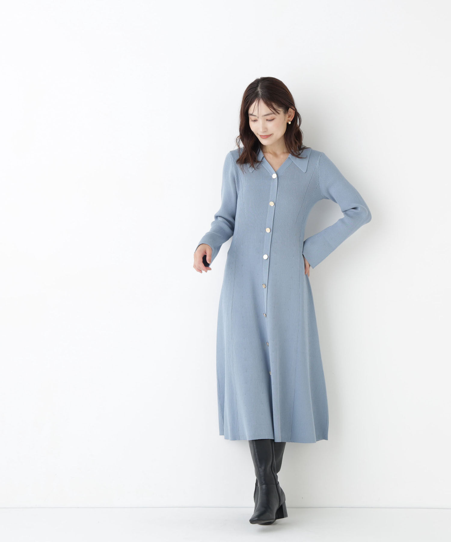  「スキッパーニットワンピース」|ワンピース|